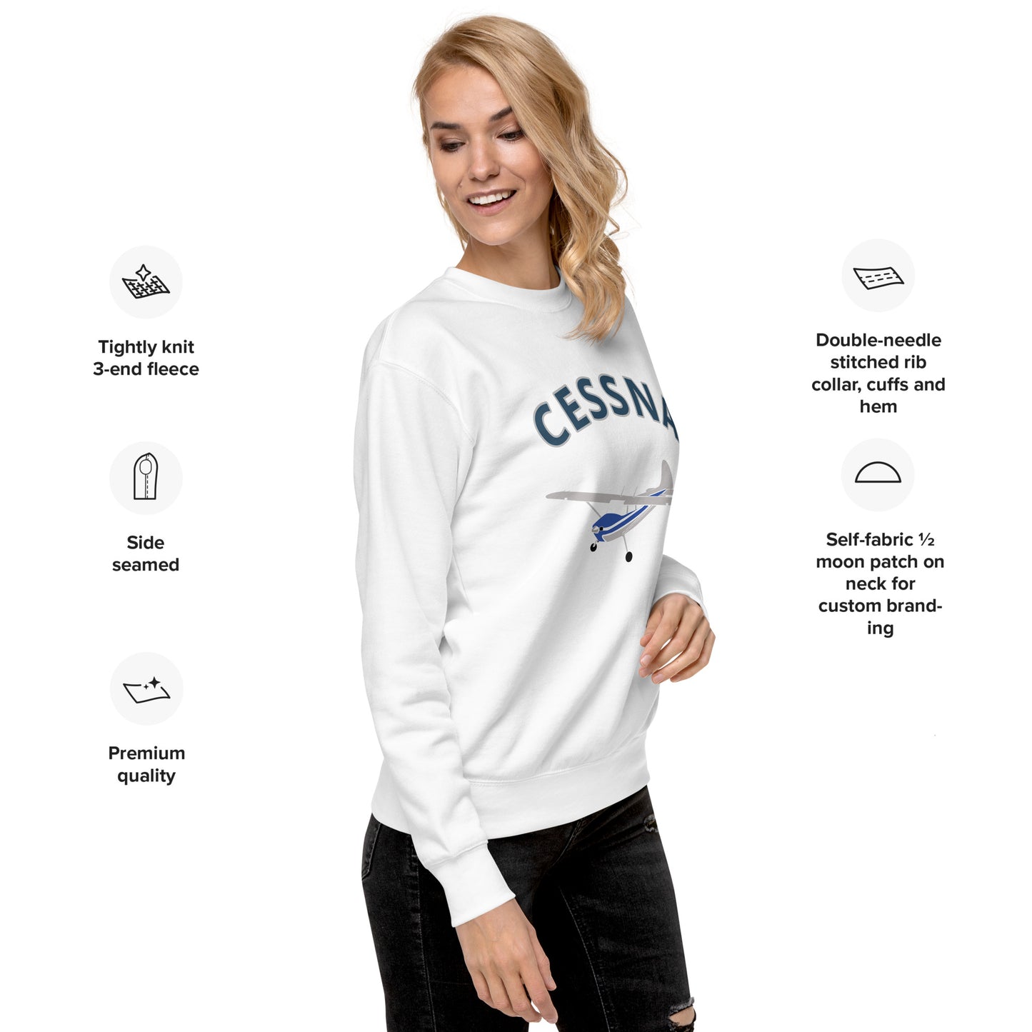 CESSNA 170 Polished grey -blue Printed Unisex Cozy Fleece Aviation Premium Sweatshirt.