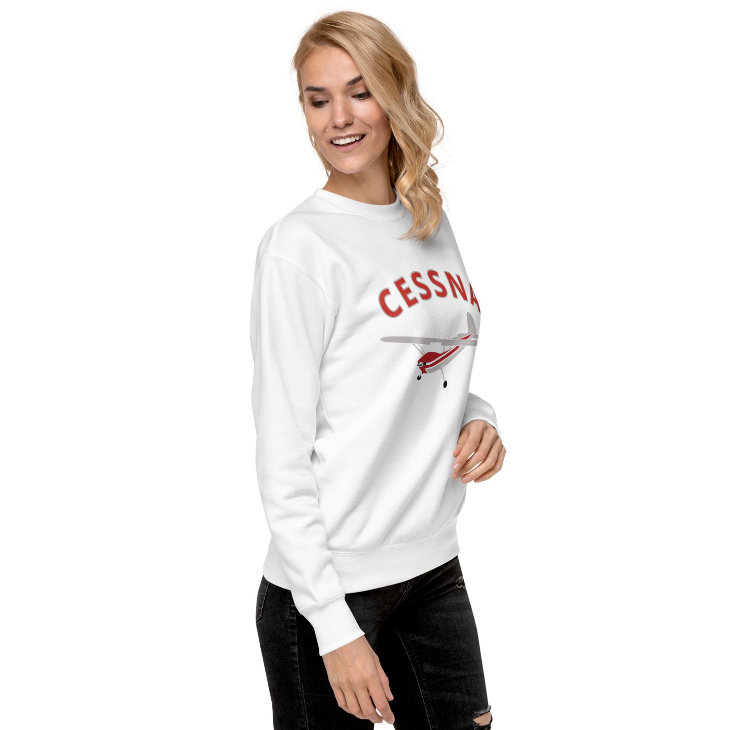 CESSNA 140 Polished grey -red Printed Unisex Cozy Fleece Aviation Premium Sweatshirt