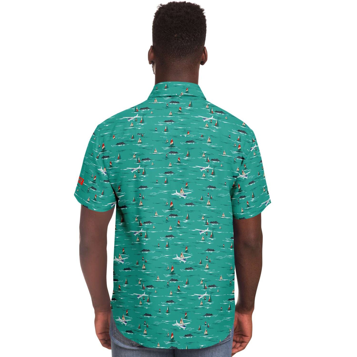 Cessna 172 Aviation Summer sailboats- Short-sleeve button-down shirt