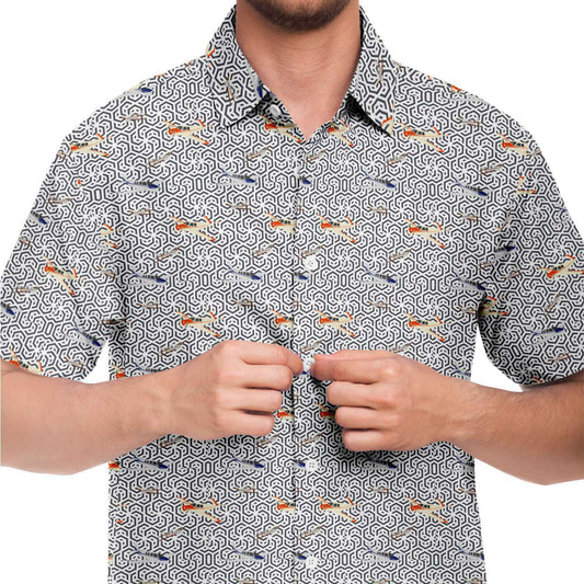 Bonanza Aircraft Aviation geometric background poplin feel- Short-sleeve button-down shirt