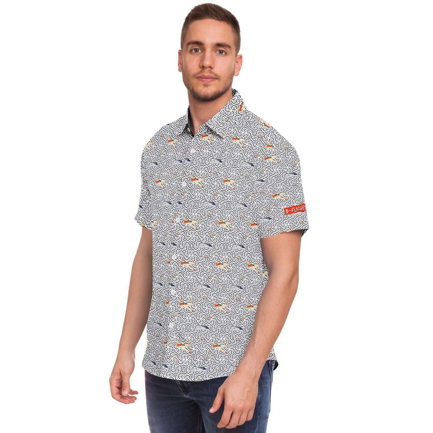 Bonanza Aircraft Aviation geometric background poplin feel- Short-sleeve button-down shirt