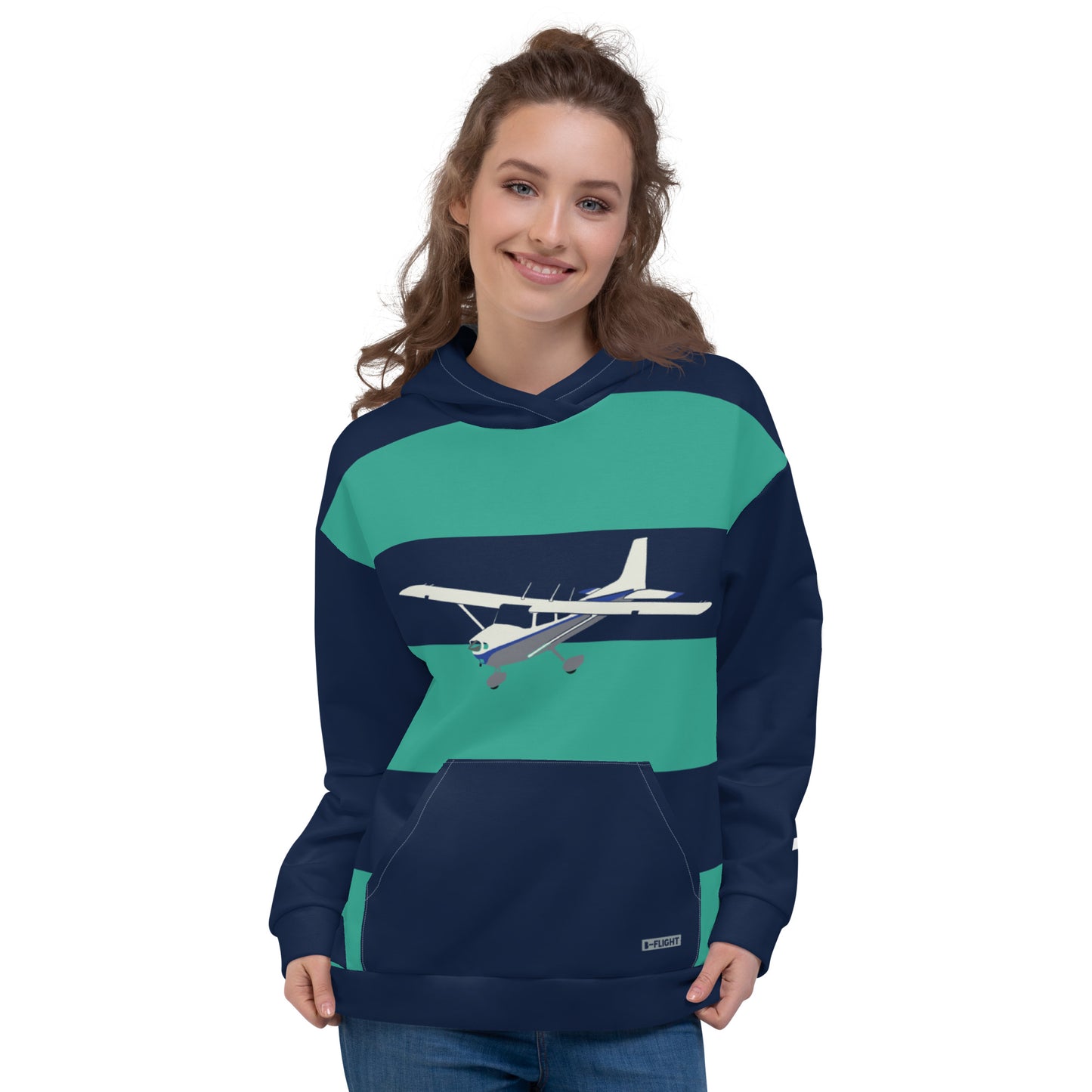 CESSNA 172 Skyhawk Navy and Green Rugby Stripe Aviation Recycled Fleece Hoodie