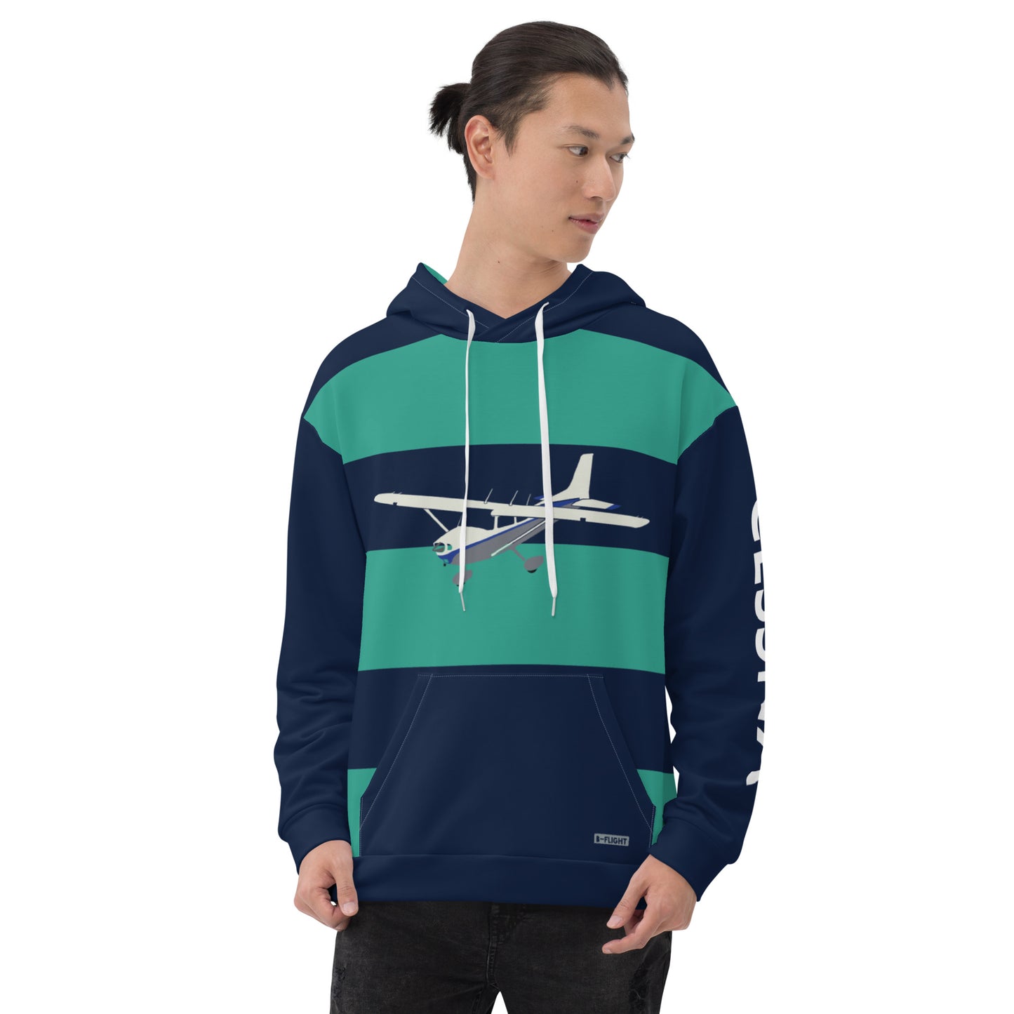 CESSNA 172 Skyhawk Navy and Green Rugby Stripe Aviation Recycled Fleece Hoodie