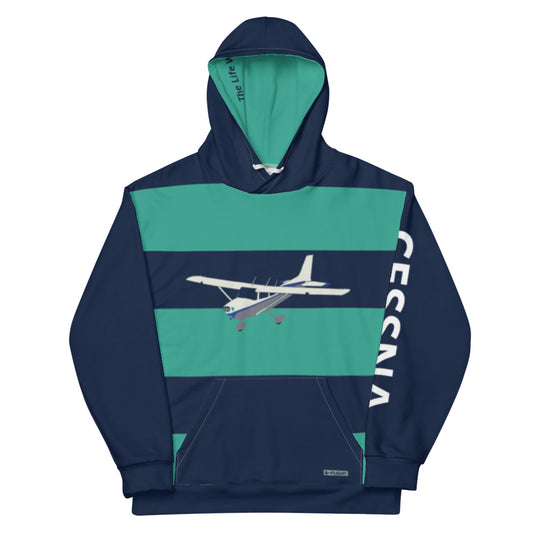 CESSNA 172 Skyhawk Navy and Green Rugby Stripe Aviation Recycled Fleece Hoodie