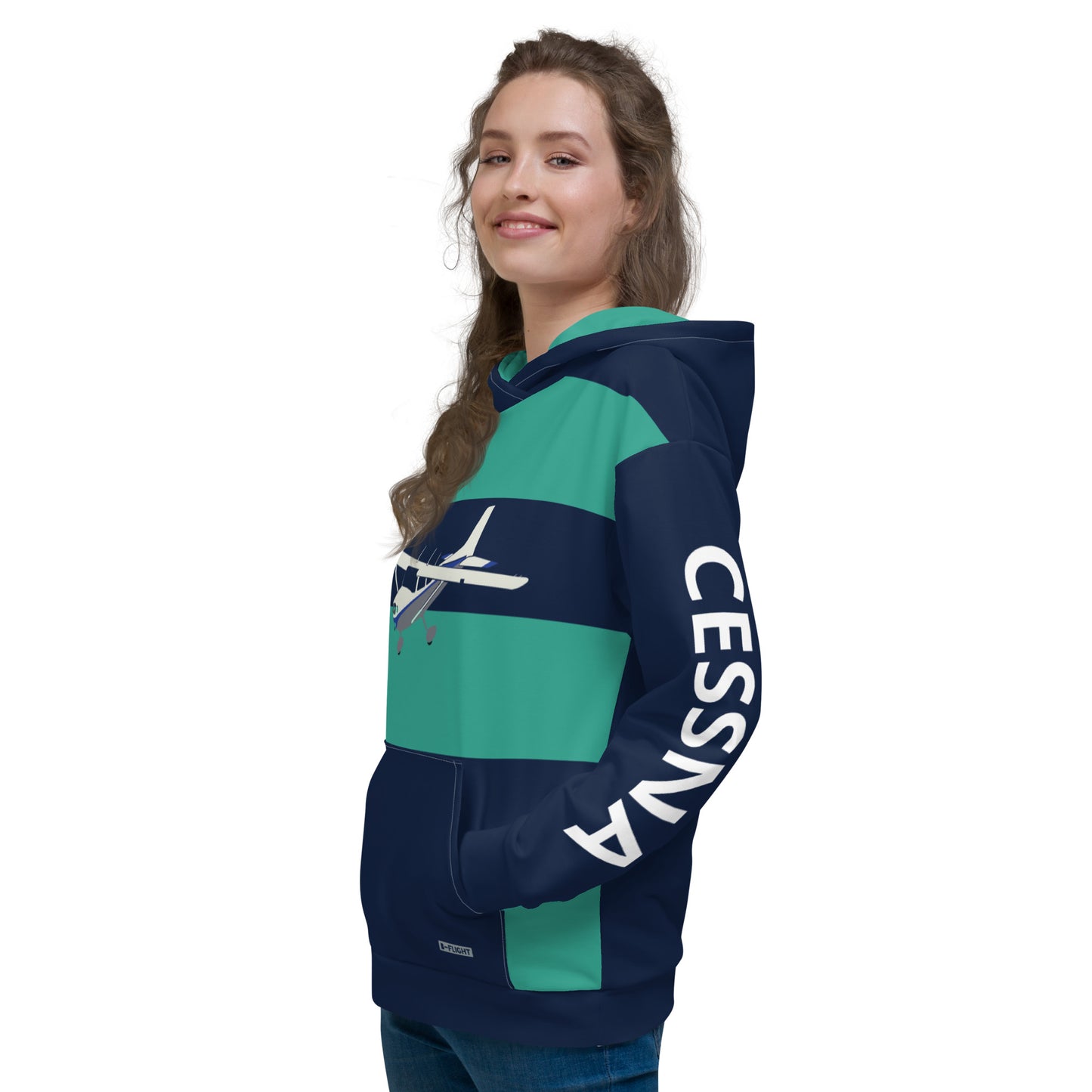 CESSNA 172 Skyhawk Navy and Green Rugby Stripe Aviation Recycled Fleece Hoodie