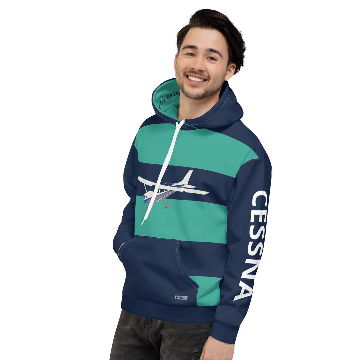 CESSNA 172 Skyhawk Navy and Green Rugby Stripe Aviation Recycled Fleece Hoodie