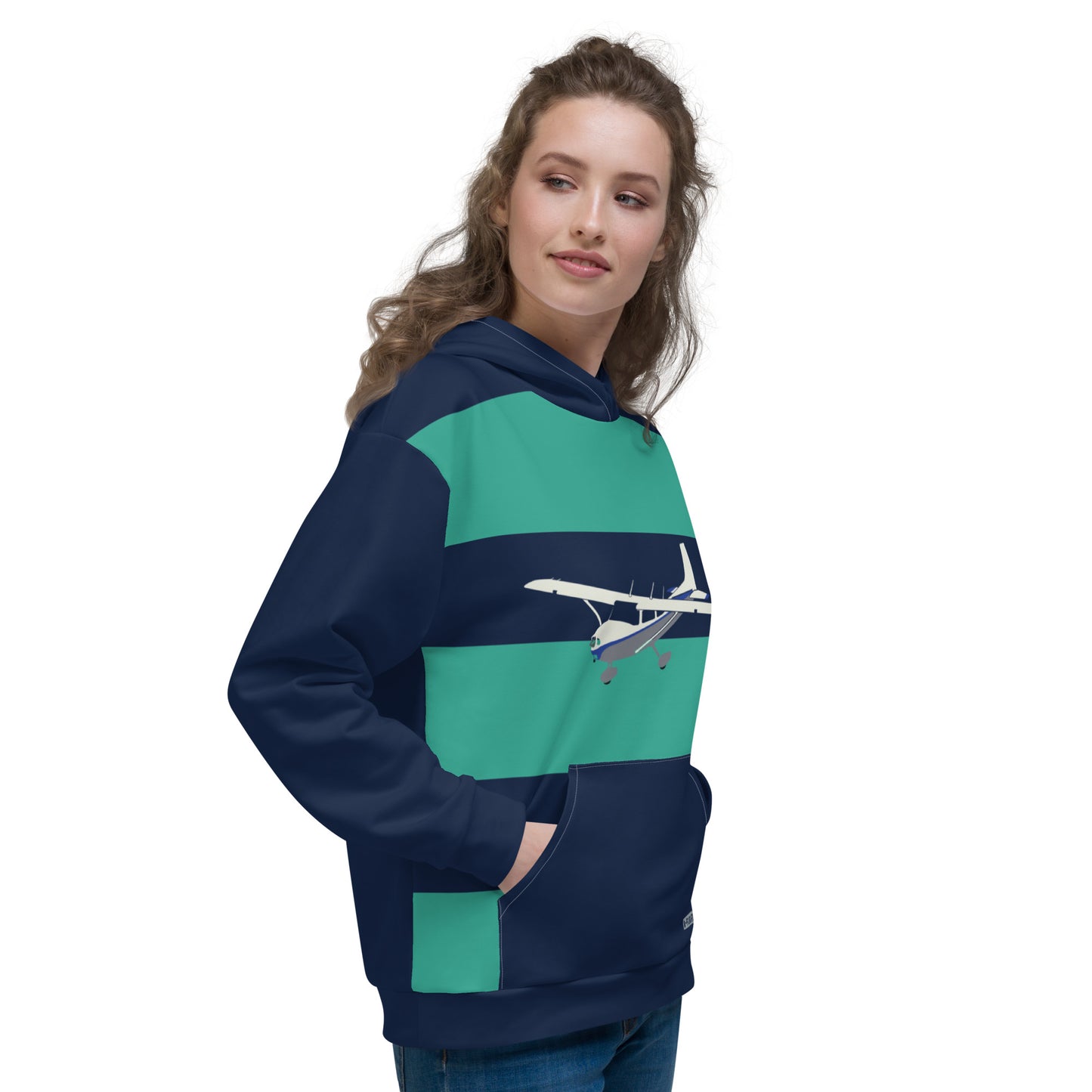 CESSNA 172 Skyhawk Navy and Green Rugby Stripe Aviation Recycled Fleece Hoodie