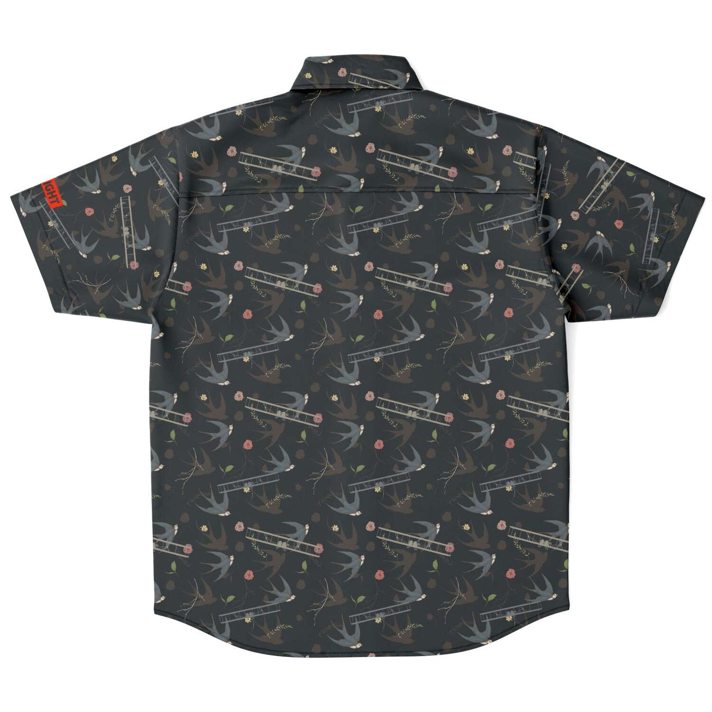 Vintage Aviation First Flight and Sparrow background all over print poplin feel- Short-sleeve button-down shirt