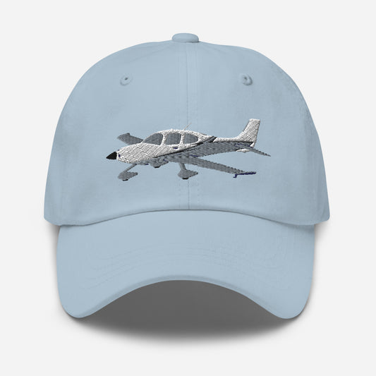 CIRRUS White-Grey Embroidered Chino cotton twill Aviation hat with adjustable buckle back