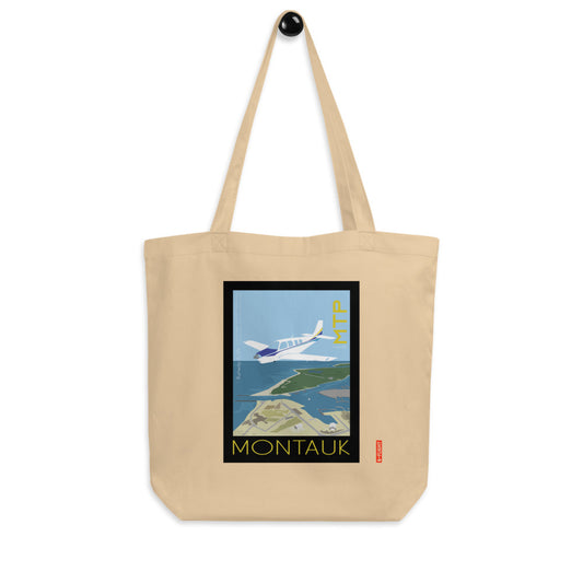 Montauk Airport, NY R Vintage Aviation style Eco Tote Bag - BONANZA A36