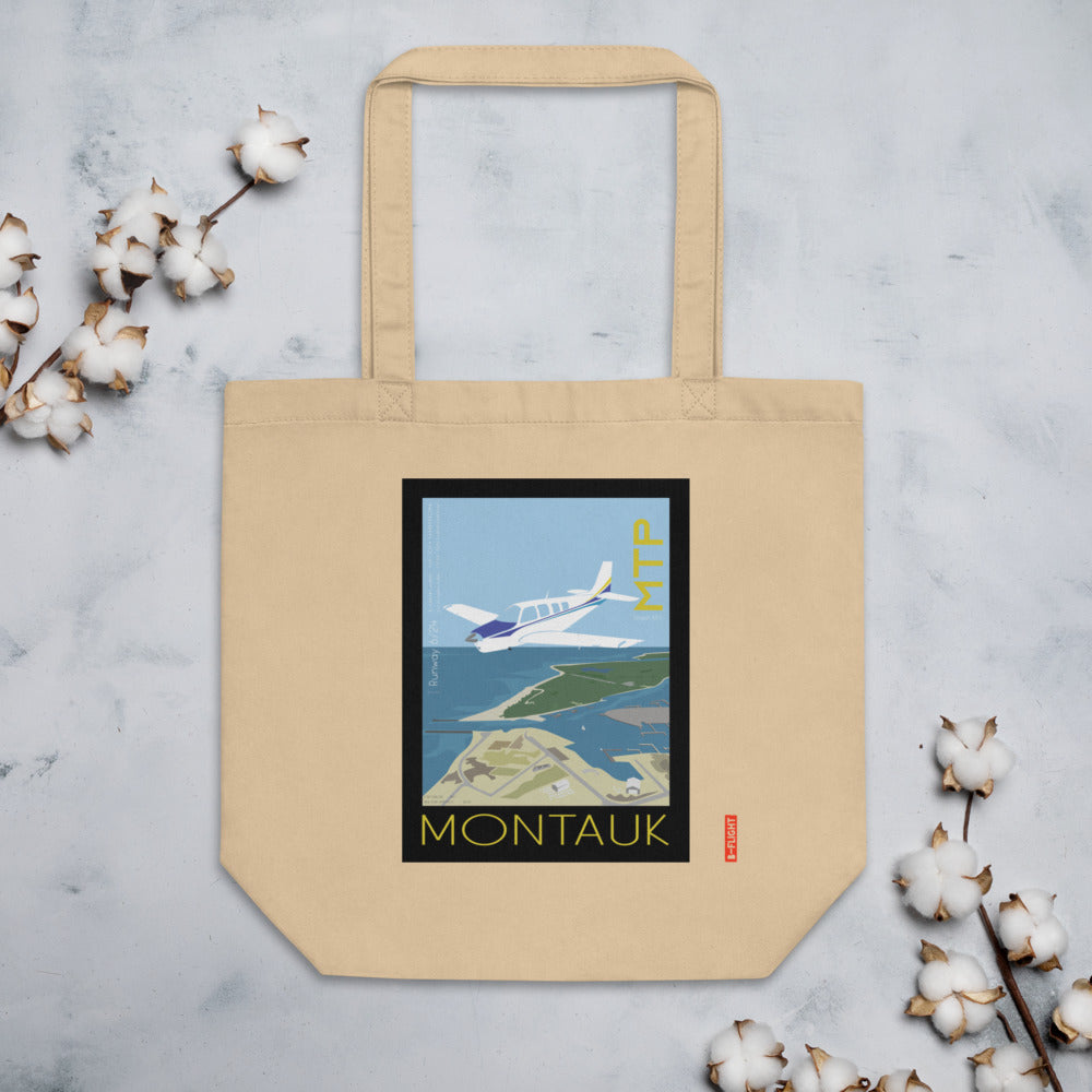 Montauk Airport, NY R Vintage Aviation style Eco Tote Bag - BONANZA A36