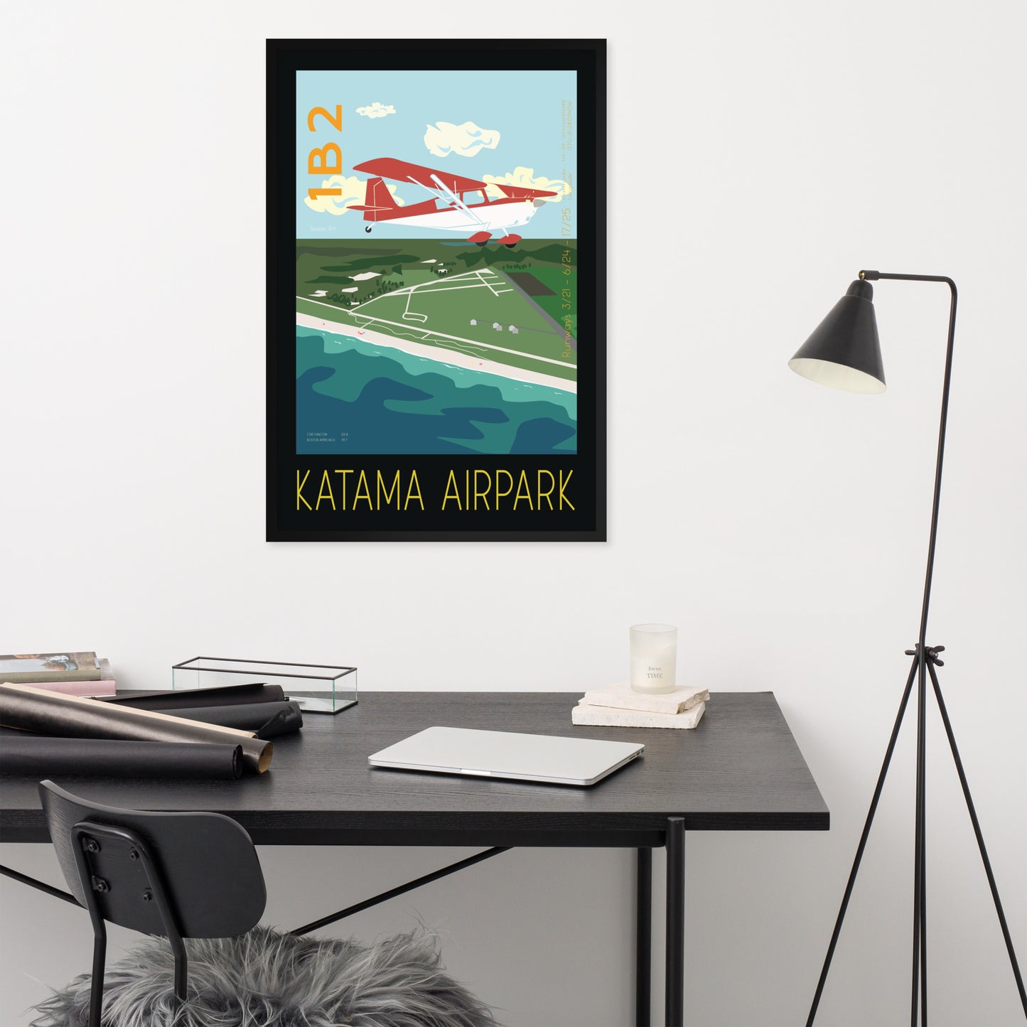 Framed poster 36x24 inch- Katama Airpark- Martha's Vineyard CITABRIA Vintage Style Retro Graphic