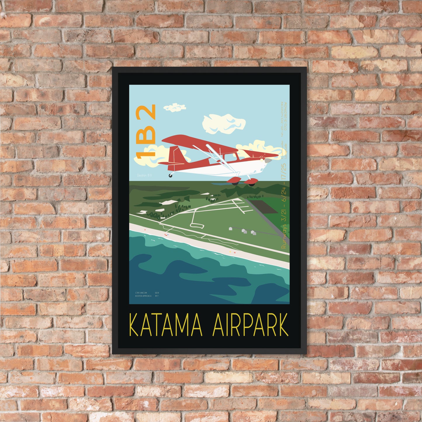 Framed poster 36x24 inch- Katama Airpark- Martha's Vineyard CITABRIA Vintage Style Retro Graphic