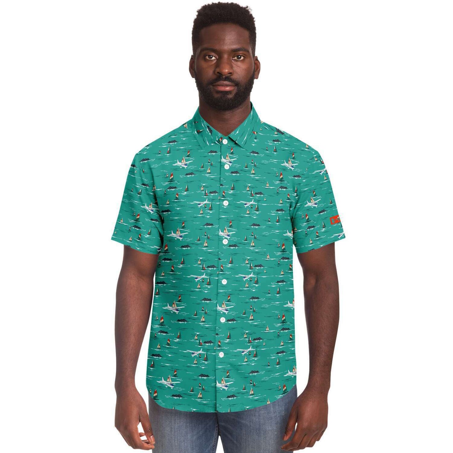 Cessna 172 Aviation Summer sailboats- Short-sleeve button-down shirt