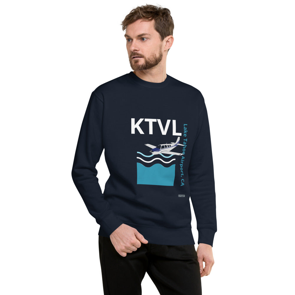 KTVL Lake Tahoe Airport, CA - Retro Unisex Fleece Pullover- Bonanza A36