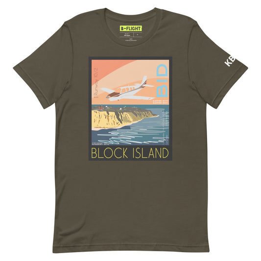 BONANZA A36 Block Island Airport, RI Vintage Short-sleeve unisex t-shirt - KBID Sleeve airport code