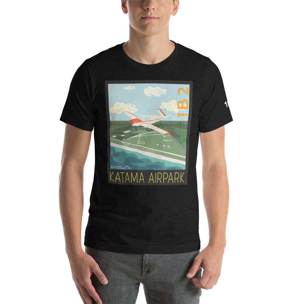 V-TAIL BONANZA Katama Airpark, Martha's Vineyard - Vintage Short-Sleeve Unisex Tee shirt - 1B2 Sleeve airport code