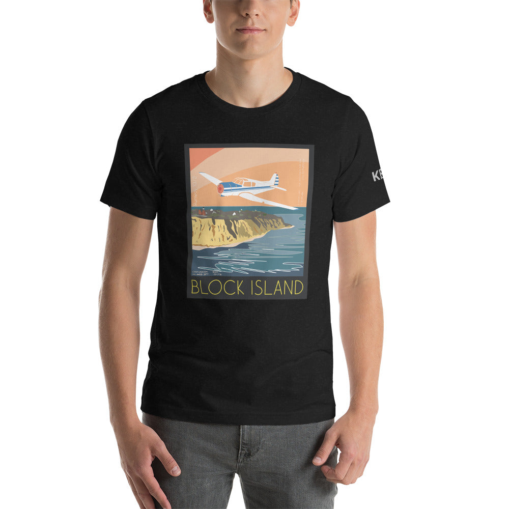 YAK 18T Block Island, RI Vintage Short-sleeve unisex t-shirt - KBID Sleeve airport code