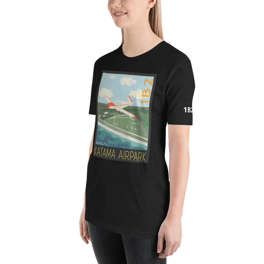 V-TAIL BONANZA Katama Airpark, Martha's Vineyard - Vintage Short-Sleeve Unisex Tee shirt - 1B2 Sleeve airport code