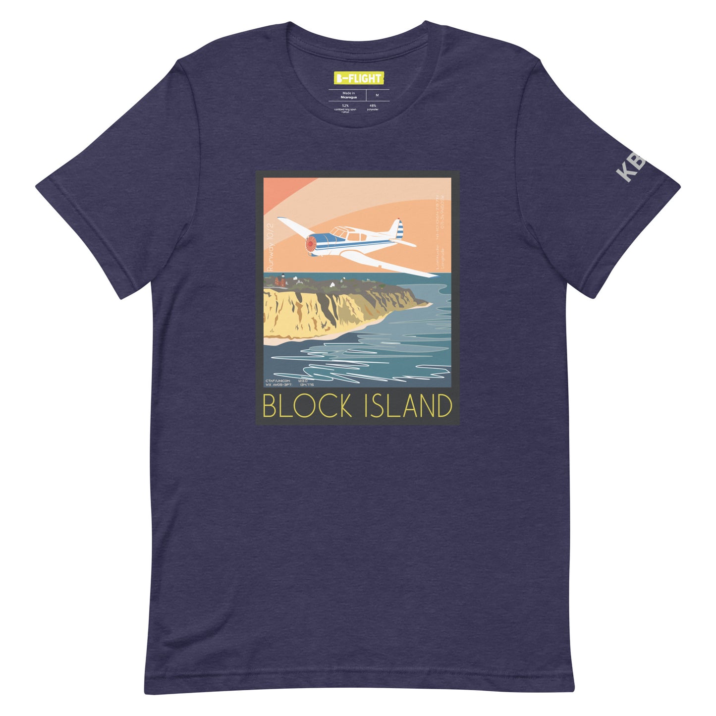 YAK 18T Block Island, RI Vintage Short-sleeve unisex t-shirt - KBID Sleeve airport code