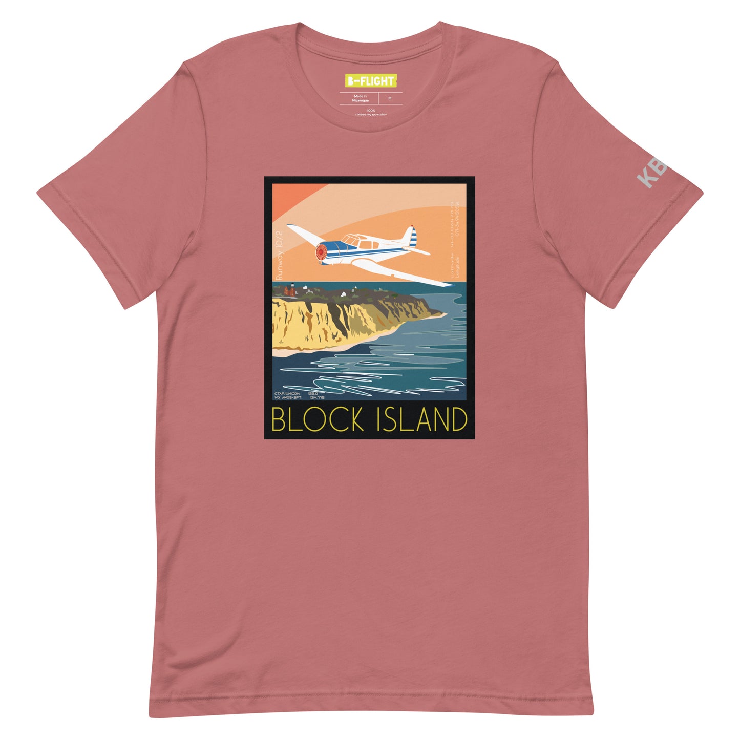 YAK 18T Block Island, RI Vintage Short-sleeve unisex t-shirt - KBID Sleeve airport code