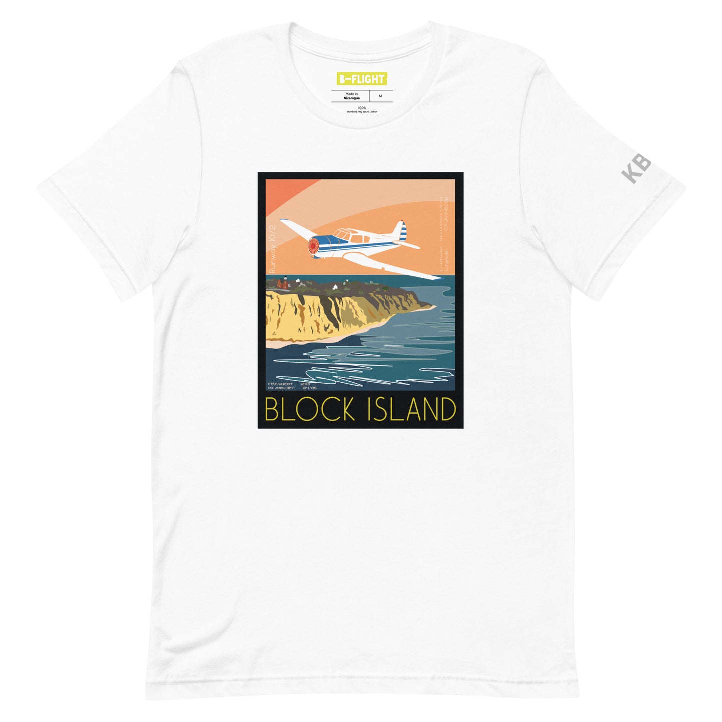 YAK 18T Block Island, RI Vintage Short-sleeve unisex t-shirt - KBID Sleeve airport code